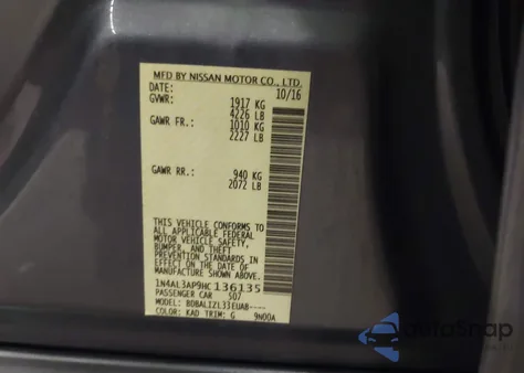 2017 Nissan Altima 2.5/2.5 S/2.5 Sl/2.5 Sr/2.5 Sv из США, поврежденный, VIN 1N4AL3AP9HC136135